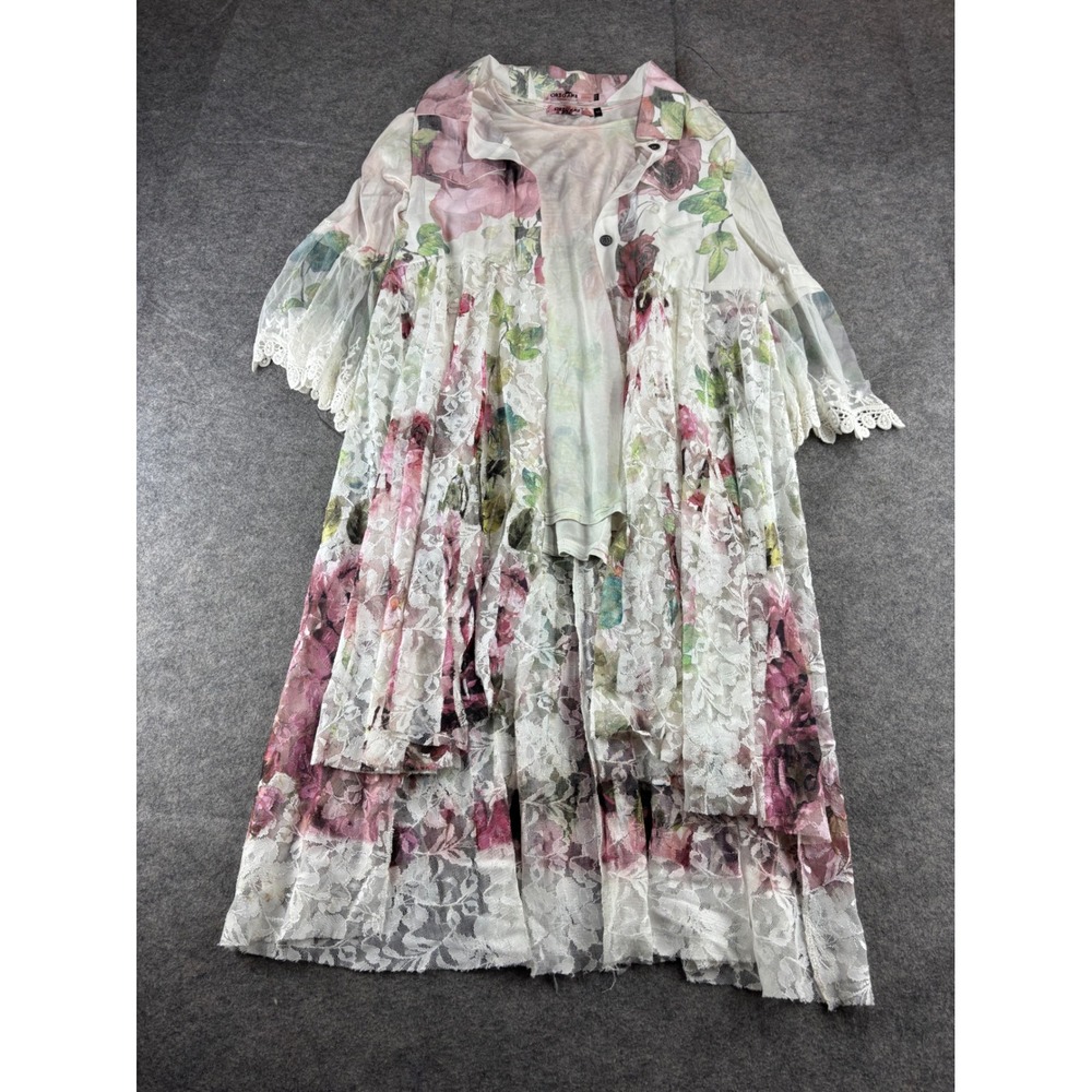 Origami by Vivian Floral Lace Duster Cardigan Top Set S/M Whimsy‎ Boho Hippie